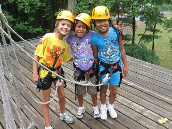 Kids Participate in Ropes Course at Roundtop