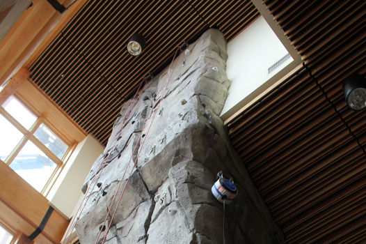 An indoor climbing wall at Stowe's Adventure Center