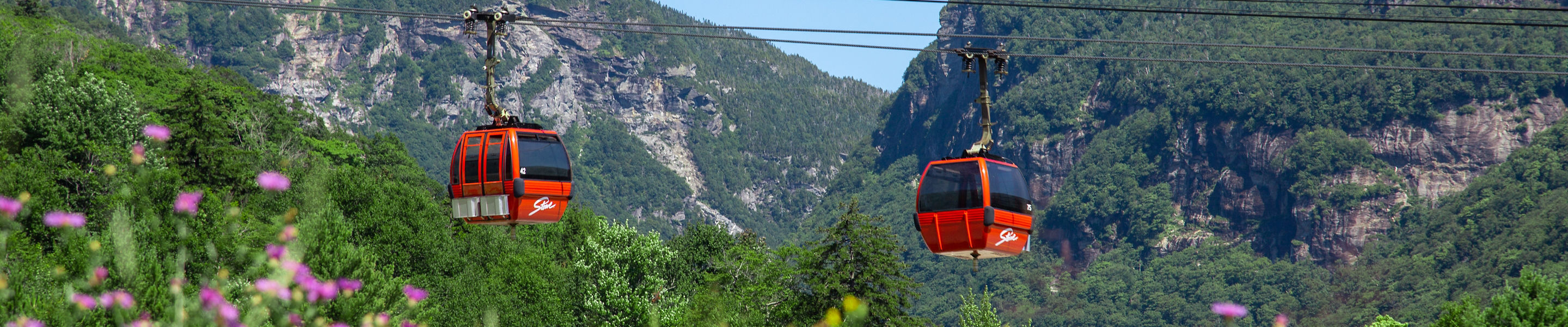 Gondola Skyride with smugglers notch backdrop