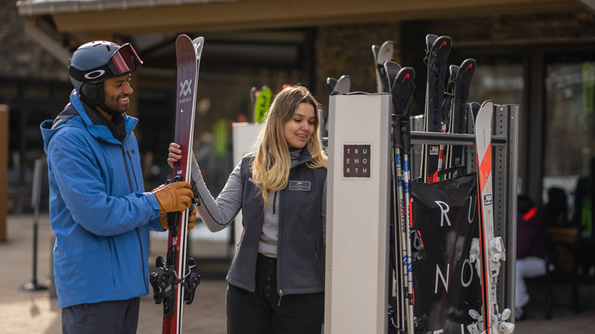 Resort Guest Picks Up Ski Equipment at Stowe