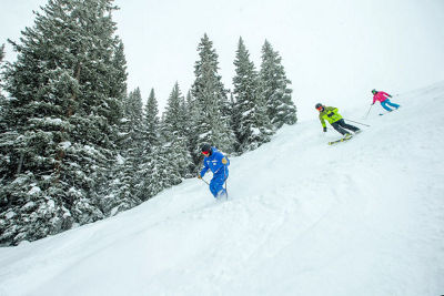 skiers enjoying fresh powder
